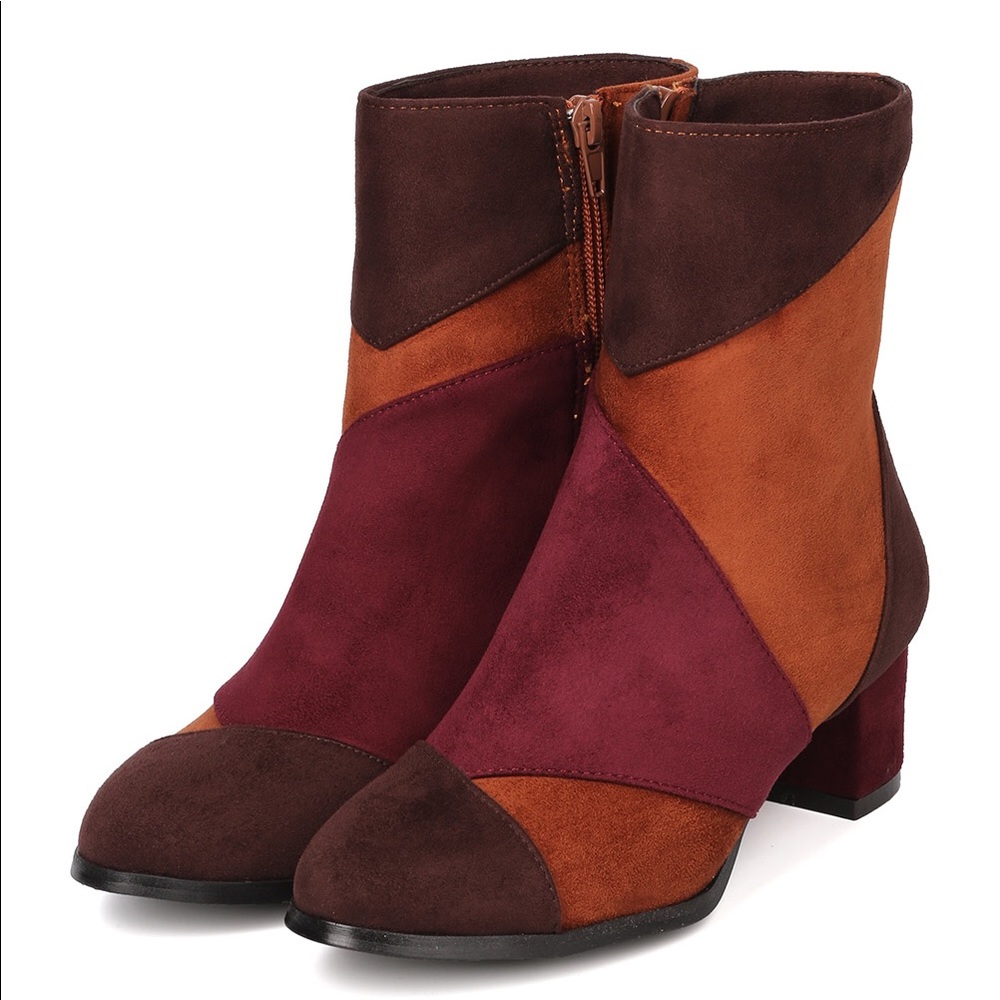 Women’s Patchwork Ankle Chunky Heel Booties